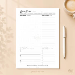 ADHD Brain Dump Printable, Daily Brain Parking Worksheet, Mentally Overwhelmed To Do List, Task Breakdown Micro Steps Tracker, A4 Letter