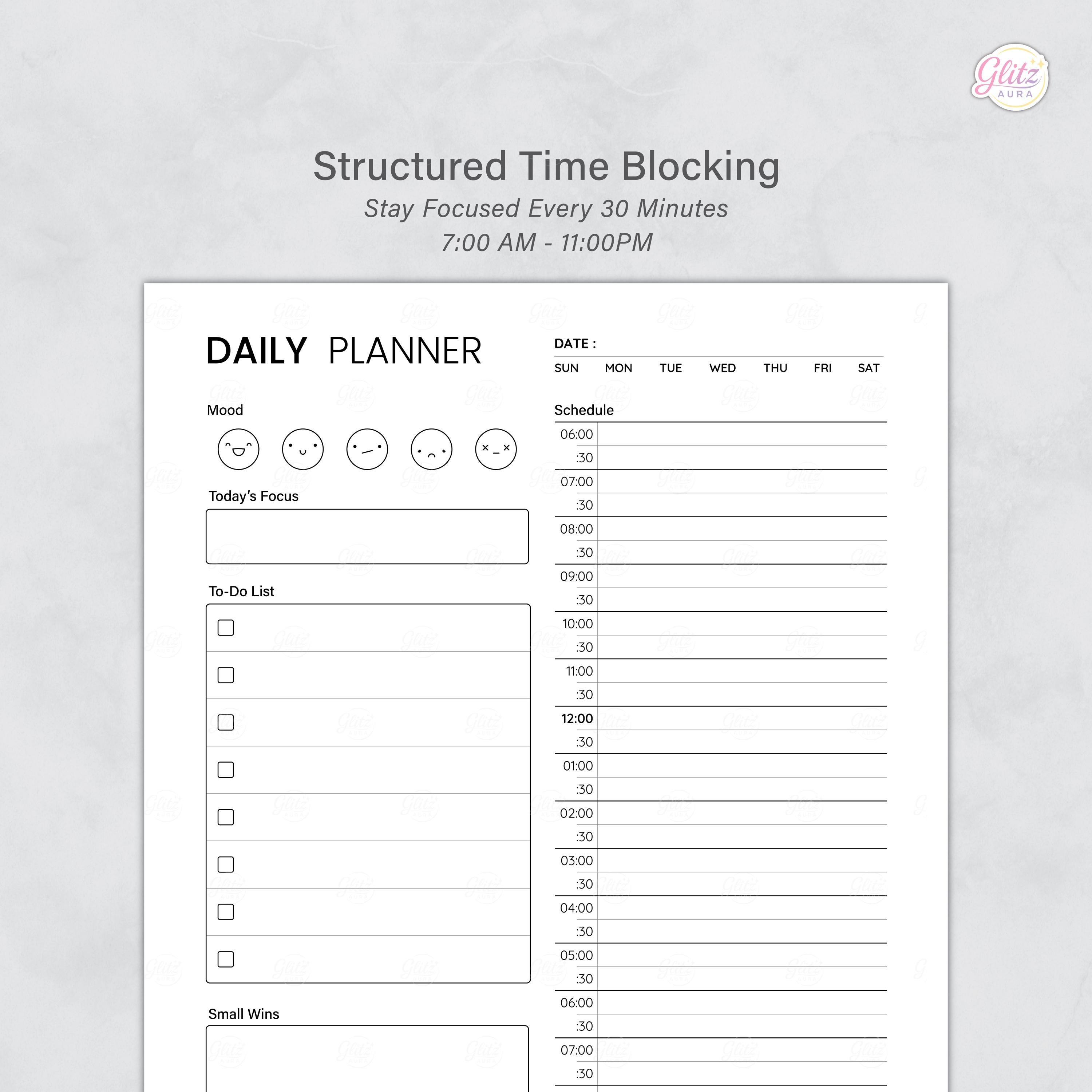 Minimal Daily Planner Printable | Hourly Schedule, to Do List & Mood ...