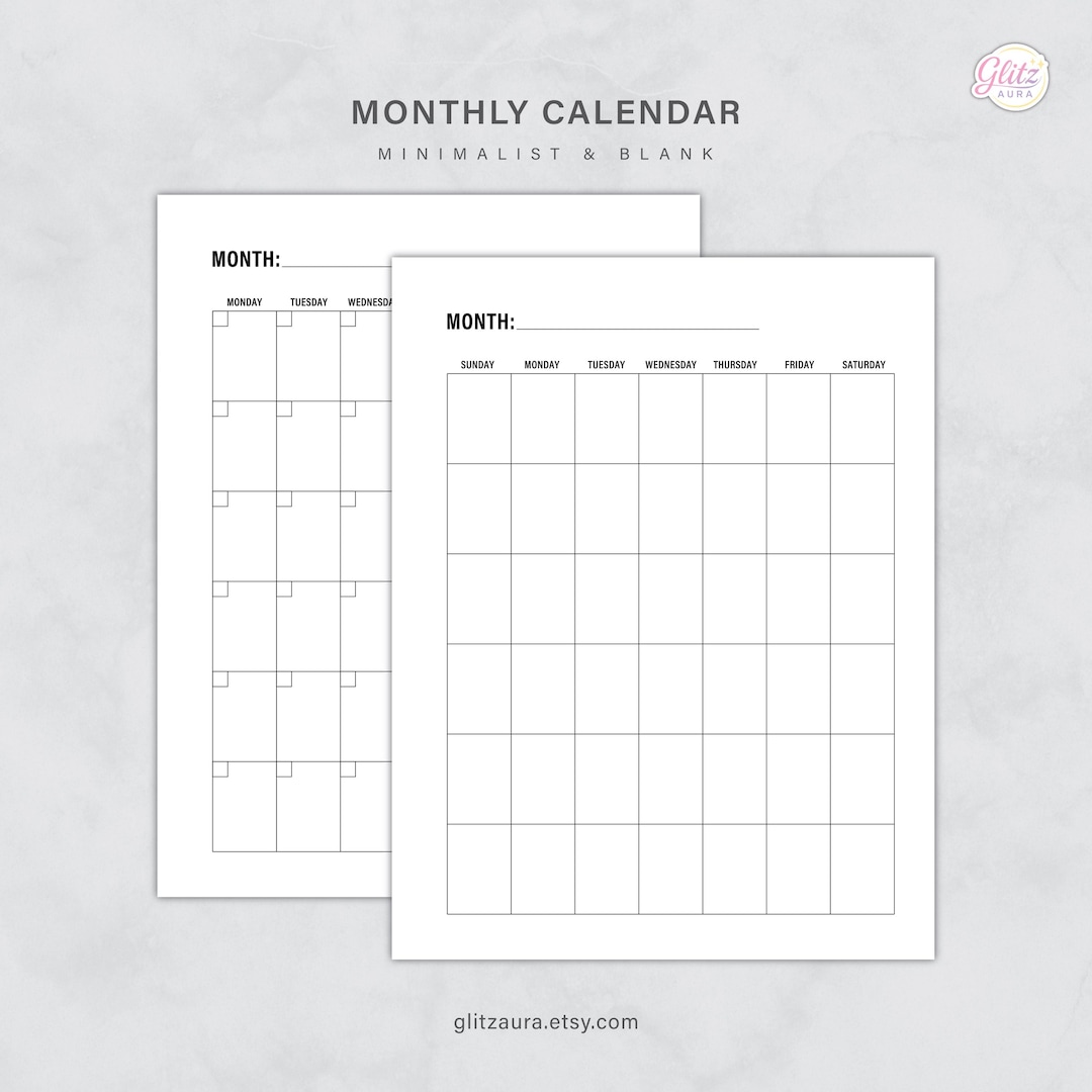 Simple Blank Monthly Calendar, Universal Undated Vertical Calendar ...