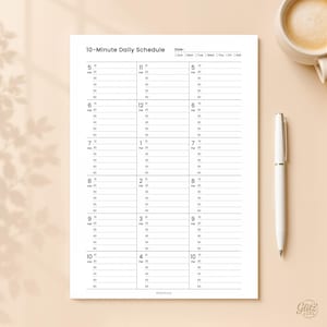 10 Minute Daily Schedule Planner, 10 Minute Schedule, Time Blocking Planner, Undated Hourly Planner Insert, 3 Layouts, A4 A5 US Letter PDF