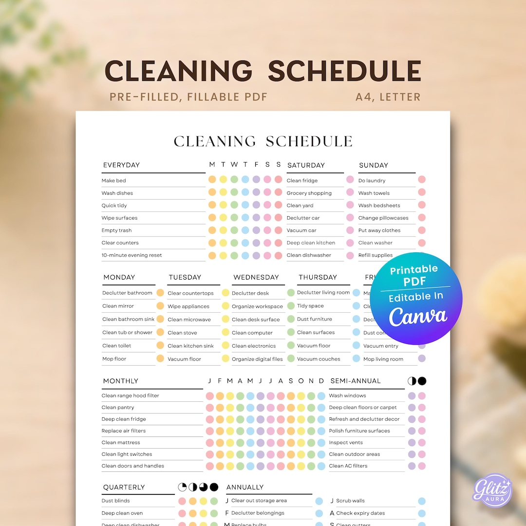 Editable Cleaning Checklist Canva Template, Fillable PDF Cleaning ...