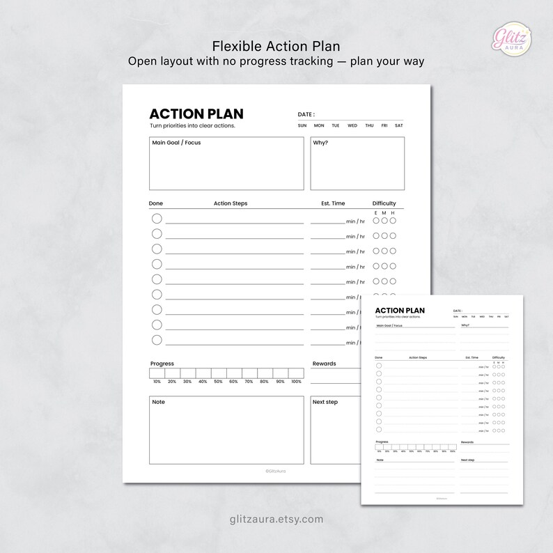 Action Planner Printable Daily Goal Planner Minimal Productivity ...