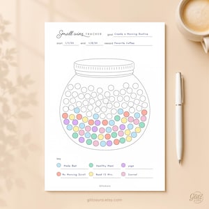 Small Wins Tracker Printable PDF, 100 Circle Habit Tracker, Goal Progress Jar, Reward Tracker, A4 A5 Letter, Celf care Planner Insert