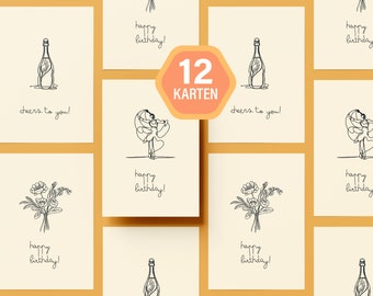 12x Geburtstagskarten DIN-A6 - Grußkarten zum Geburtstag - Schlichte, Einzigartige Geschenkkarten - Hochwertiges, Glückwunschkarten-Set