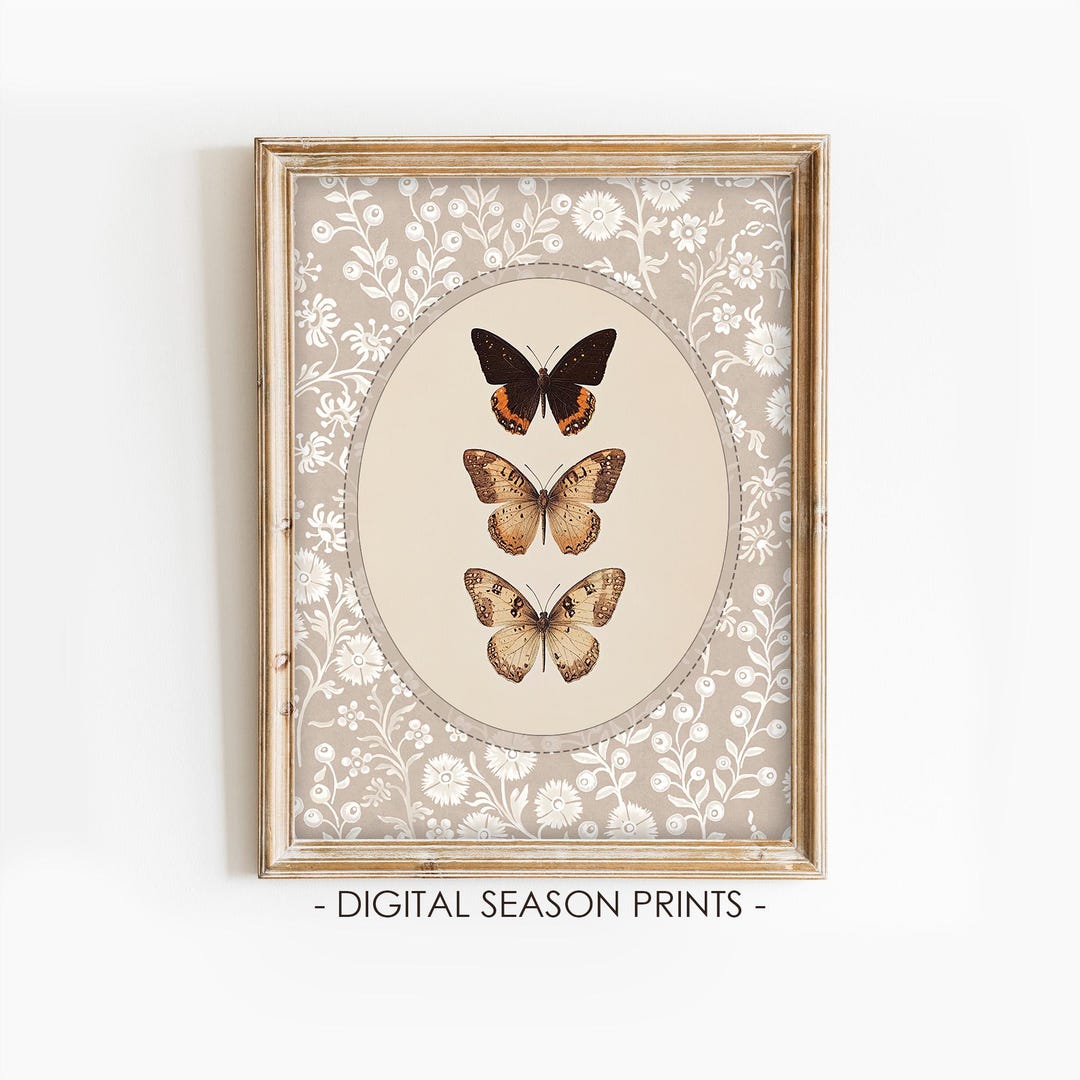 Vintage Butterfly Art Print, Cottagecore Neutral Decor Digital ...