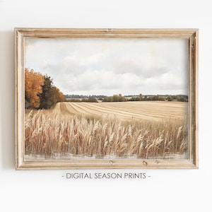 Fall Printable Wall Art, Wheat Field Landscape Painting, Autumn Print, Rustic Farmhouse Home Decor, Cottagecore Thanksgiving Decor