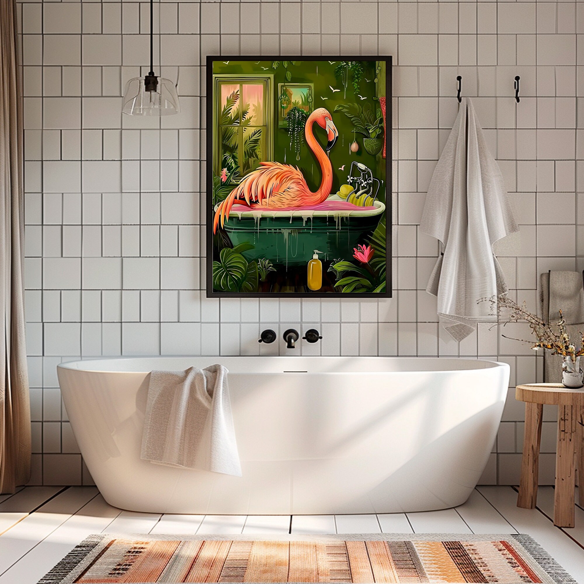 Flamingo Print, Printable Tropical Bathroom Wall Art, Funny Animal Print, Trendy Toilet Wall ...