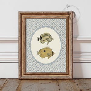 Arte de parede vintage para impressão de peixes, impressão de vida marinha náutica costeira, download digital