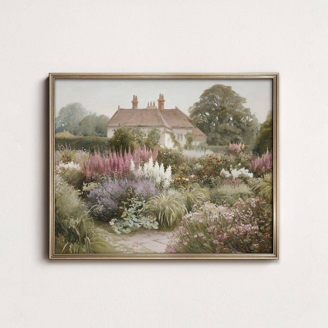 Cottage Garden Wall Art Printable, Vintage English Floral Landscape ...