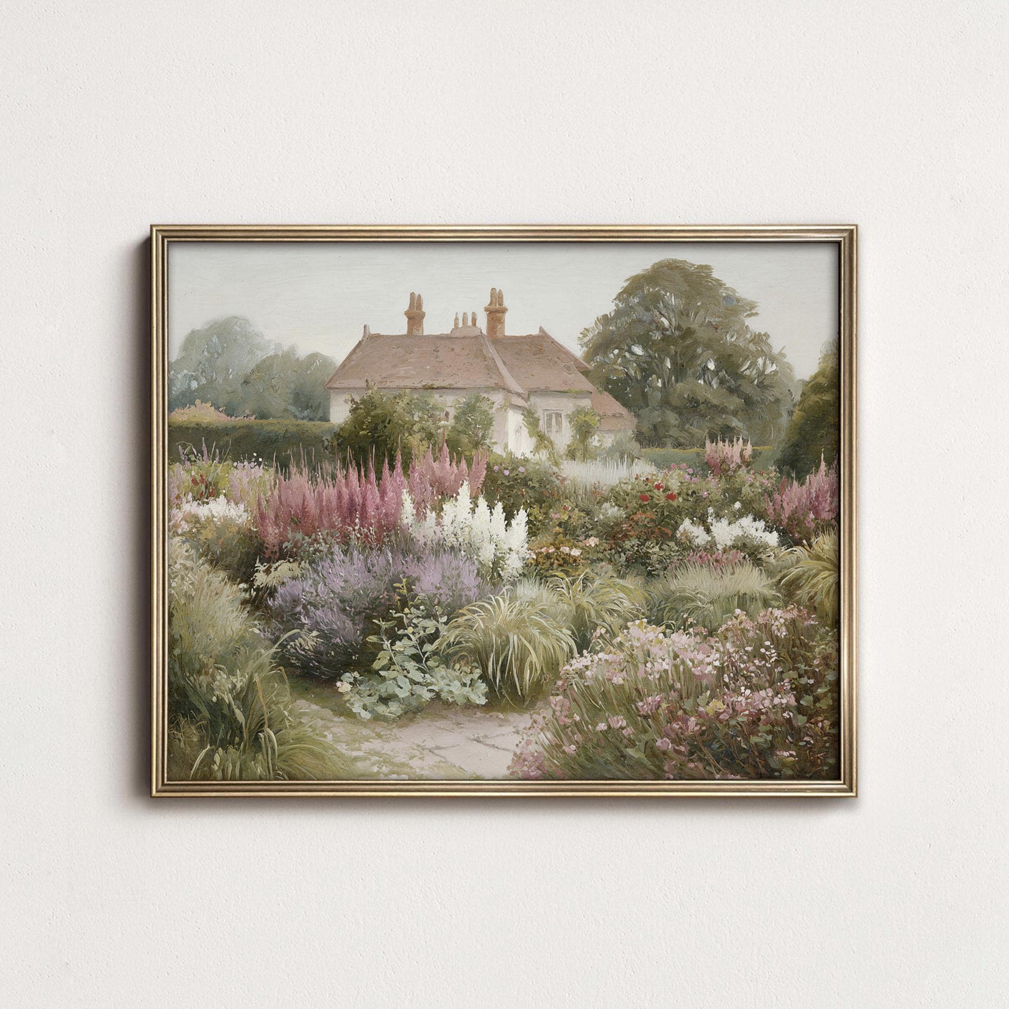 Cottage Garden Wall Art Printable, Vintage English Floral Landscape ...