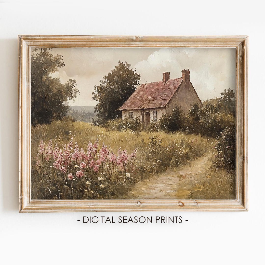 Cottage Garden Wall Art Printable, French Hollyhock Countryside Print ...