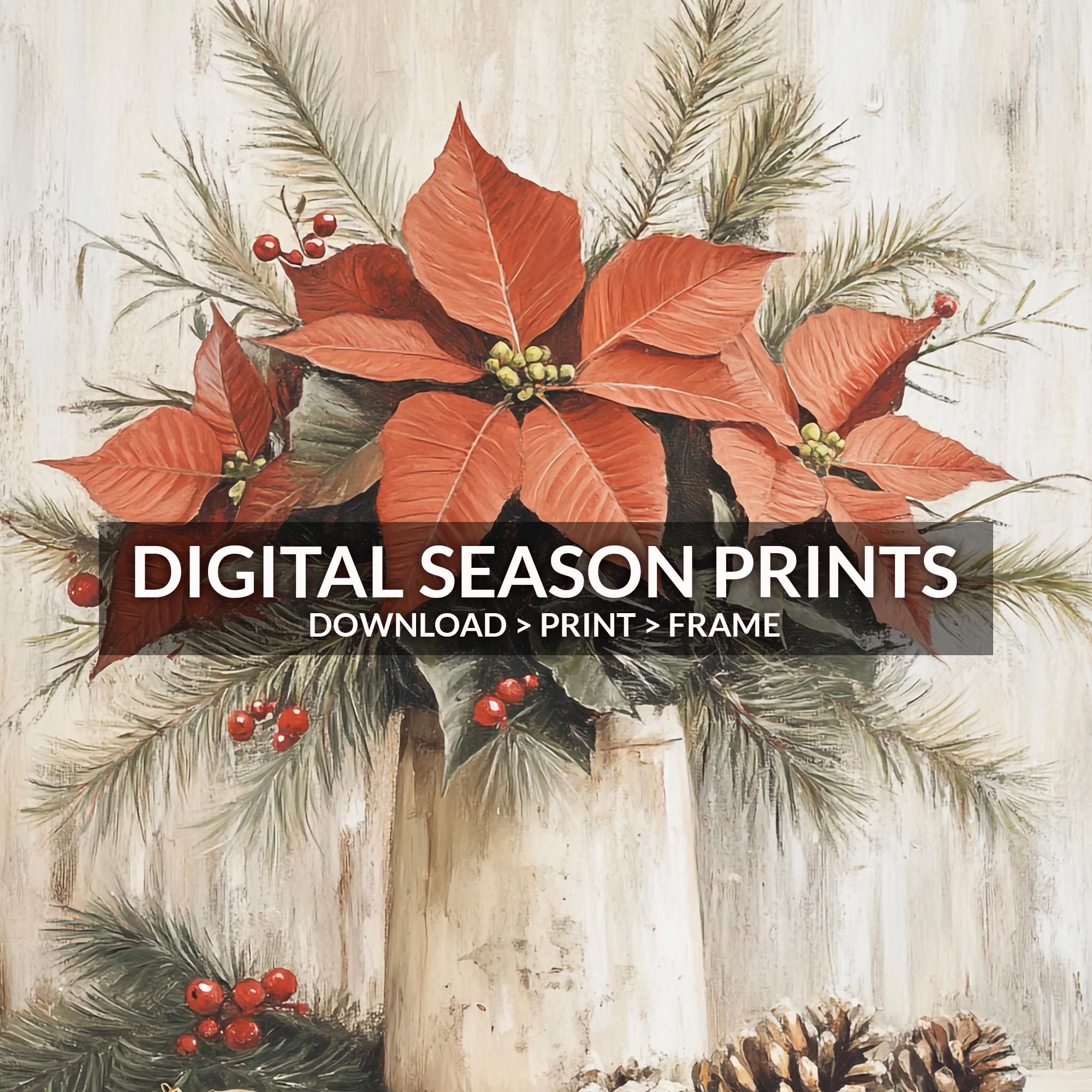 Rustic Poinsettia Print, Printable Vintage Christmas Wall Art - Etsy