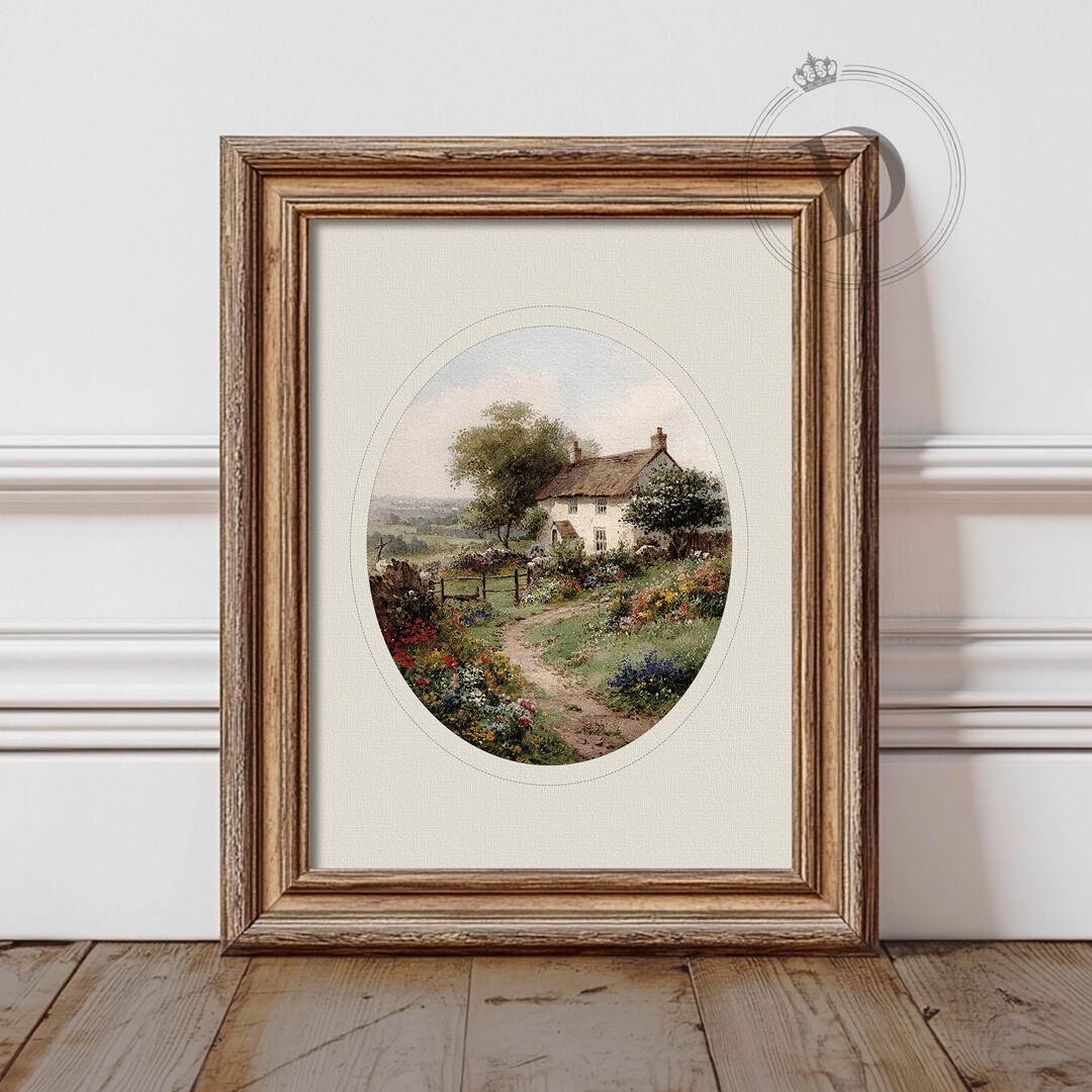Cottage Garden Oval Wall Art Printable, Vintage English Cottage Print ...
