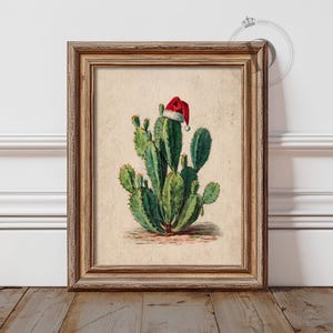 Prickly Pear Cactus Santa Hat Printable Wall Art, Rustic Southwestern Christmas, Digital Download