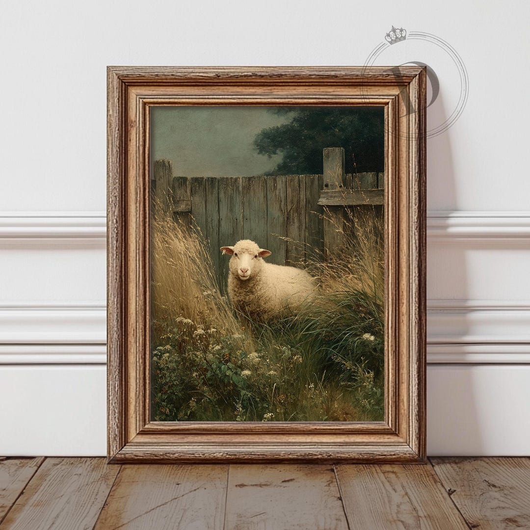 Sheep Printable Wall Art, Rustic Farmhouse Animal Scene, Digital ...