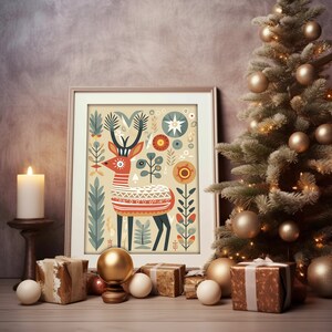 Scandinavian Deer Painting, Nordic Folk Art, Swedish Christmas Print, Printable Holiday Decor - Etsy