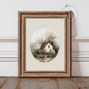 Cottage House Printable Wall Art, Spring Countryside Landscape, Digital Download