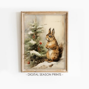 Christmas Squirrel Print, Printable Christmas Squirrel, Winter Animals Wall Art, Xmas Present, Digital Download