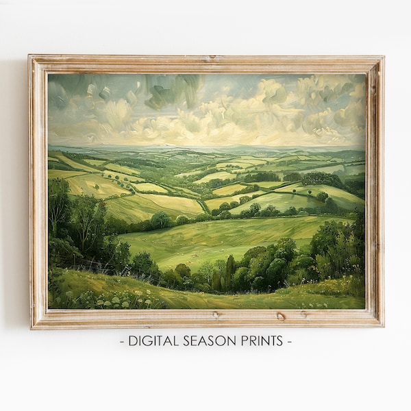 Printable Green Hills, Digital Spring Tuscany Fields, Ireland Landscape, Instant Download