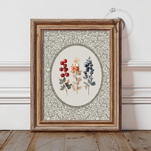 Berry Wall Art, Printable Autumn Wall Art, Vintage Botanical Oval Print, Cottagecore Decor, Digital Download