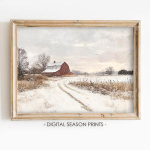 Winter Barn Wall Art, Printable Farmhouse Decor, Rustic Cottagecore, Country Landscape Painting, Winter Wall Art, Vintage Barn Print