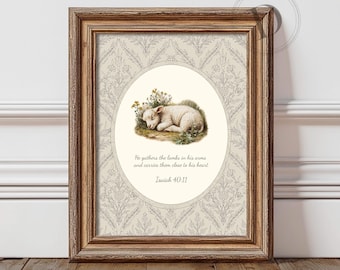Vintage Lamb Print: Christian Scripture Cottagecore Wall Art (Digital Download)