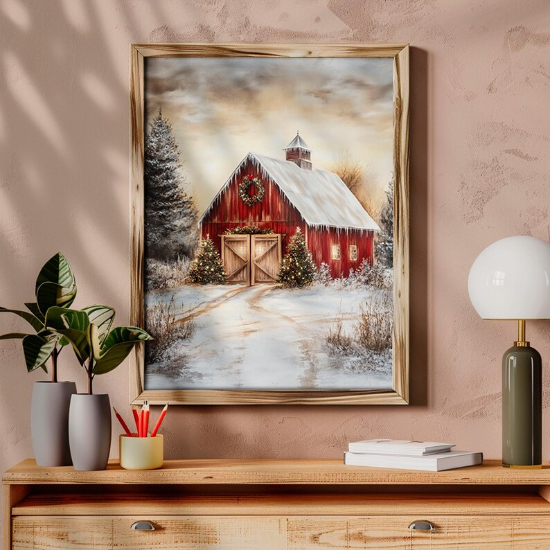 Christmas Barn Printable Wall Art, Rustic Winter Farmhouse Scene ...