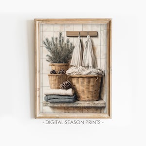 Laundry Room Decor, Printable Laundry Baskets Painting, Vintage Country Print, Rustic Cottagecore Decor