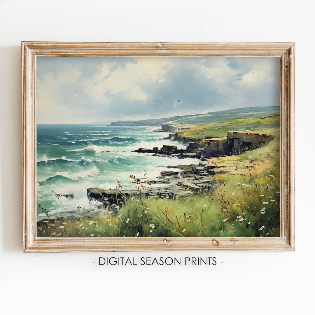 Cliffs of Donegal Wall Art Print, Vintage Irish Coastal Ocean Landscape ...