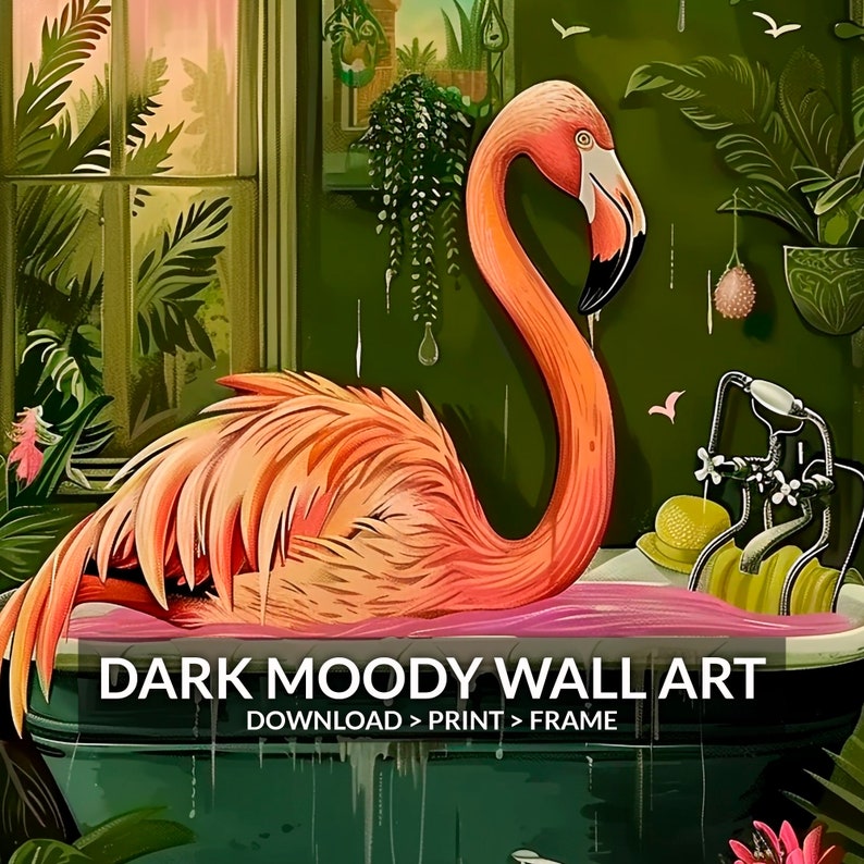 Flamingo Print, Printable Tropical Bathroom Wall Art, Funny Animal ...