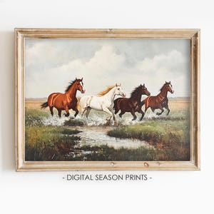 Horse Wall Art, Printable Countryside Wall Art, Vintage Running Horses Print, Rural Animal Scene, Digital Download