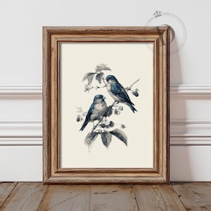 Blauer Vogel Frühling, druckbare Kunst, Cottagecore Dekor, blauer Vogel Drucke, druckbare Kunst