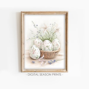 Vintage Easter Eggs Print, Floral Spring Printable Wall Art, Digital Download