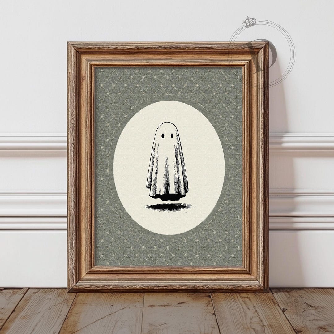 Halloween Ghost Oval Wall Art Printable, Vintage Cute Ghost Print, Dark ...