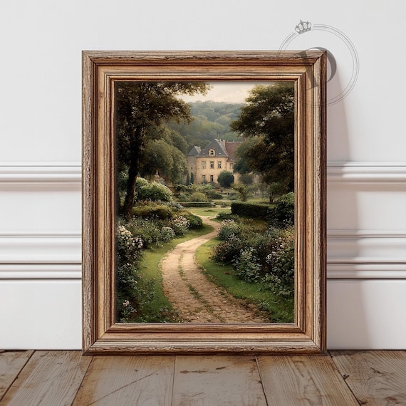 French Chateau Garden Printable Wall Art, Romantic Countryside Path Print, Digital Download
