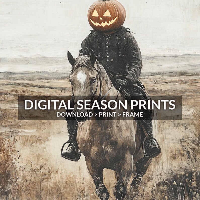 Headless Horseman Wall Art Print, Gothic Halloween Pumpkin Rider Scene ...