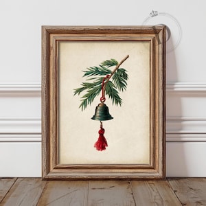 Christmas Bell Wall Art, Printable Holiday Wall Art, Vintage Festive Bell Print, Christmas Decor, Digital Download