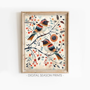 Scandinavian Bird Folk Art Print: Swedish Nordic Decor (Digital Download)