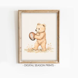 Bear Nursery Wall Art, Printable Baby Animal Wall Art, Football Teddy Bear Print, Cute Sports Nursery Decor, Digital Download