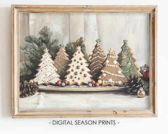 Peperkoek kerstboom print: vintage boerderij keukendecor (digitale download)