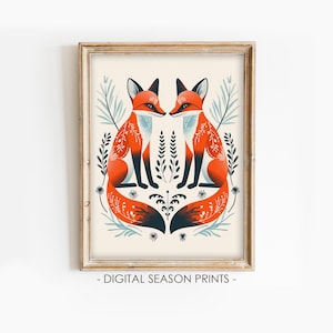 Fox Print: Scandinavian Folk Art, Nordic Wall Decor (Digital Download)