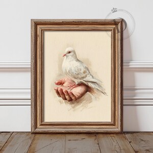 Peace Dove Wall Art, Printable Christian Wall Art, Vintage White Dove In Hand Print, Holy Spirit Dove Art, Digital Download