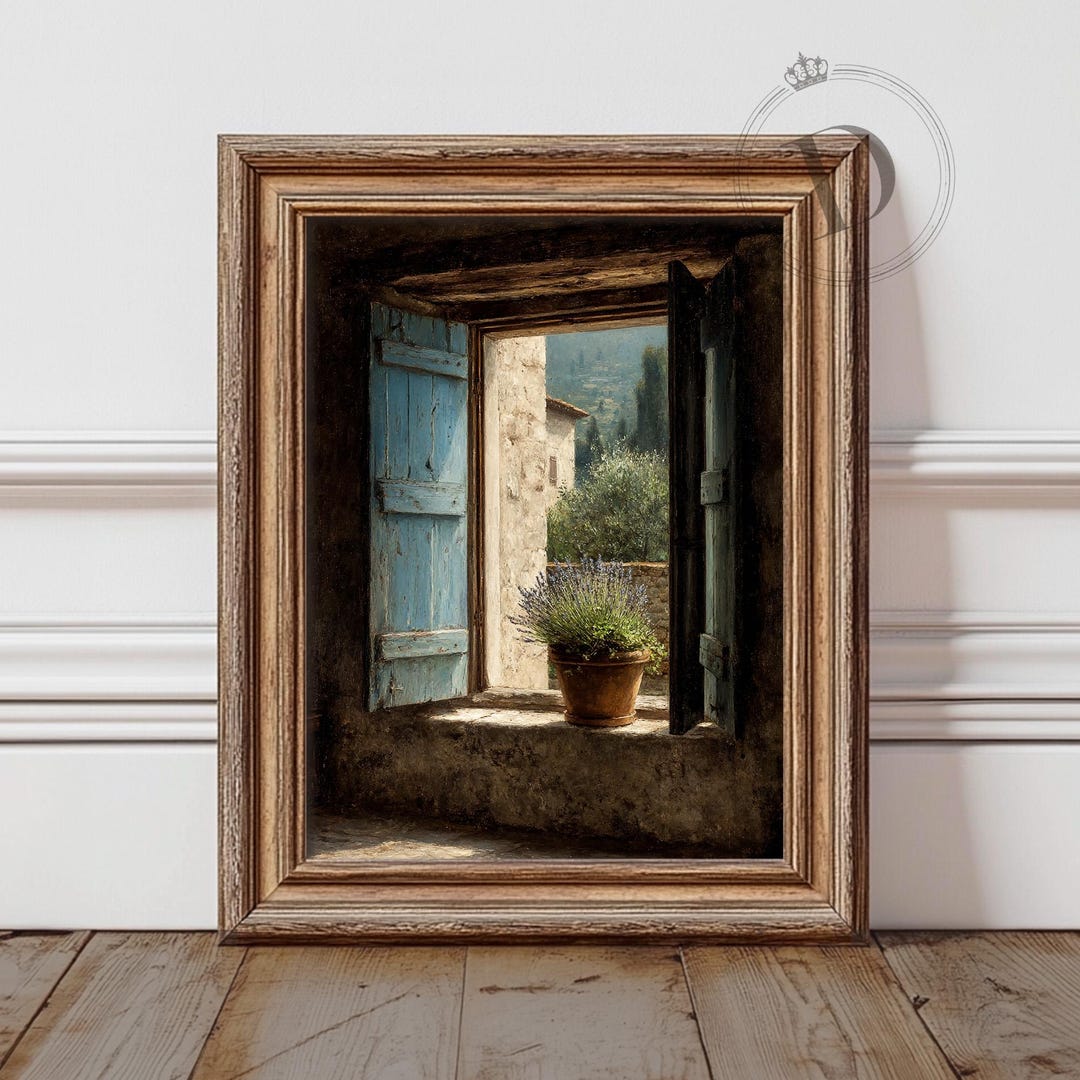 Lavender Pot Window Art, Printable Summer Wall Art, Rustic Cottage ...