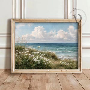 Ocean Wildflower Art, Printable Summer Wall Art, Coastal Beach Landscape Print, Seaside Nature Decor, Digital Download