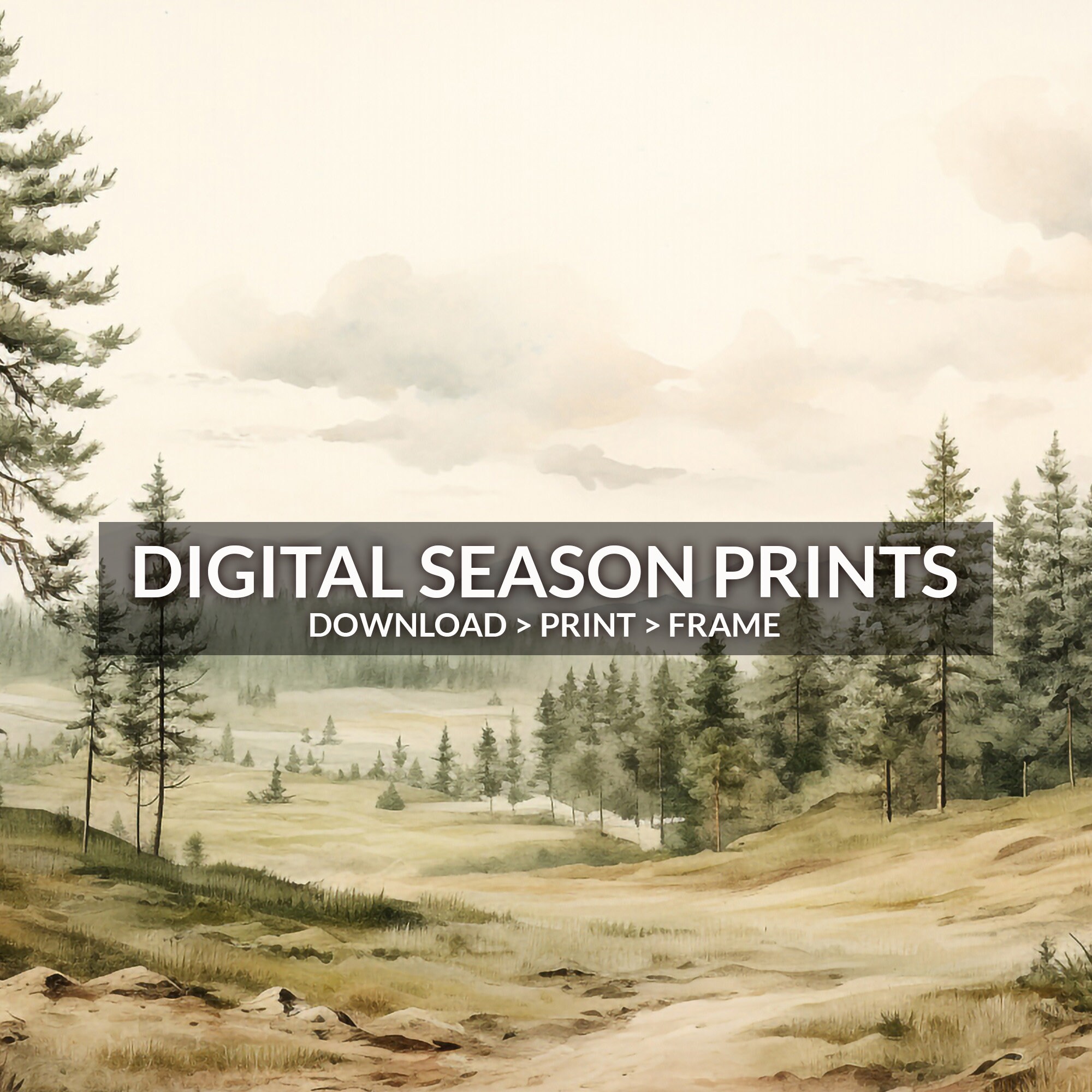 Printable Forest Landscape Print, Scandinavian Pinetree Painting, Spring or Summer Tree Digital ...
