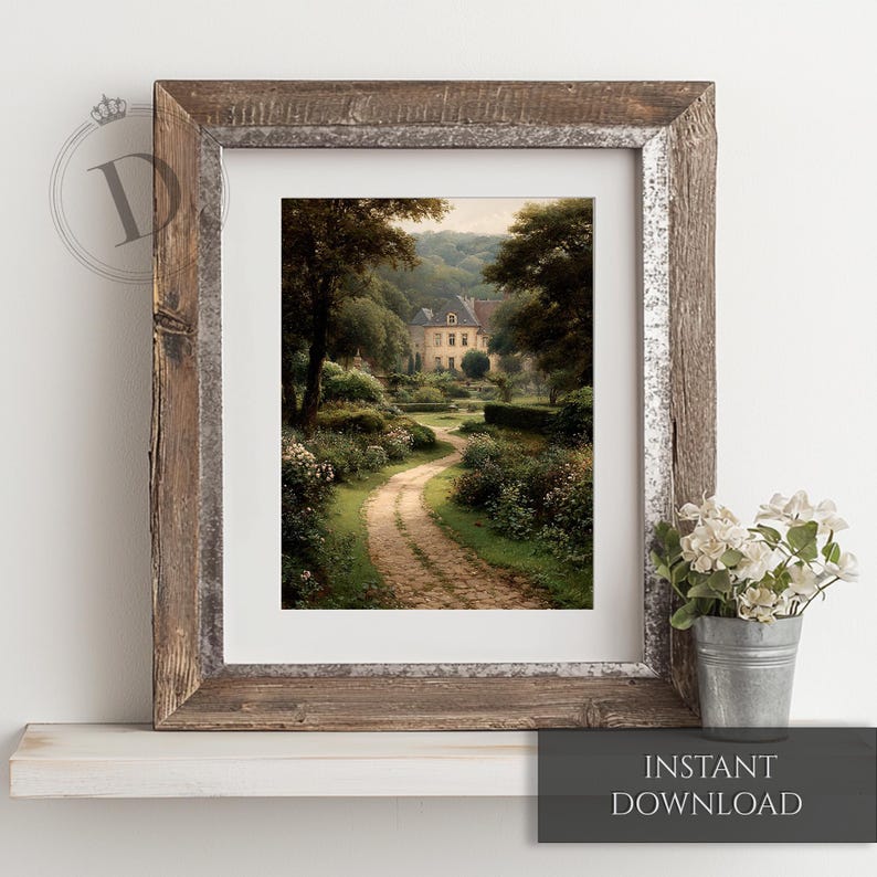 French Chateau Garden Printable Wall Art, Romantic Countryside Path Print, Digital Download image 7