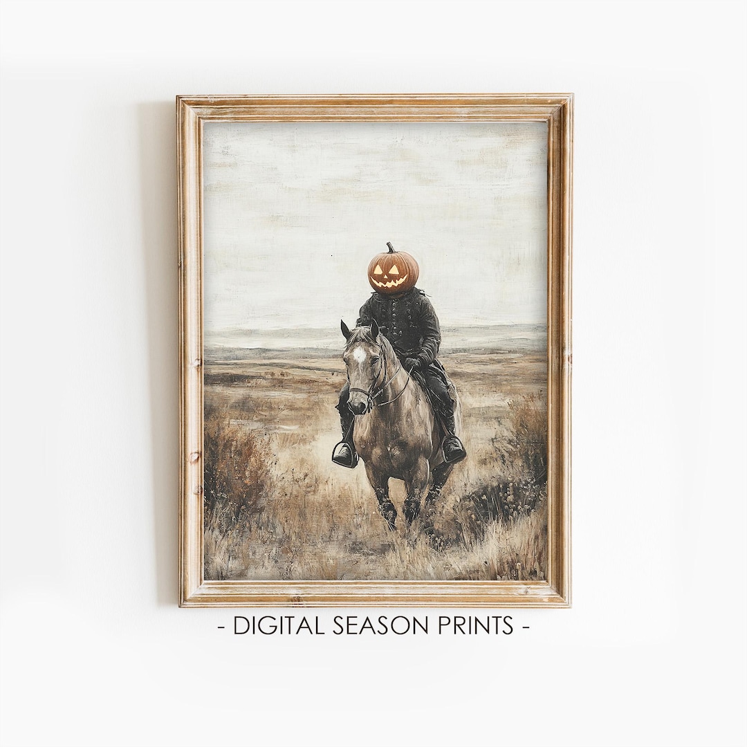 Headless Horseman Wall Art Print, Gothic Halloween Pumpkin Rider Scene ...
