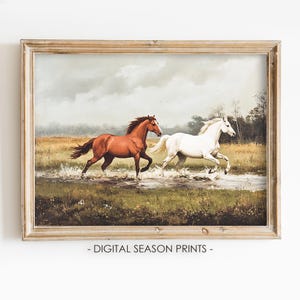Horse Wall Art, Printable Rustic Wall Art, Countryside Running Horses Print, Digital Download