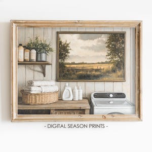 Laundry Room Art, Printable Laundry Room Decor, Vintage Farmhouse Decor, Summer Wall Art, Country Cottagecore Decor, Rustic Laundry Painting