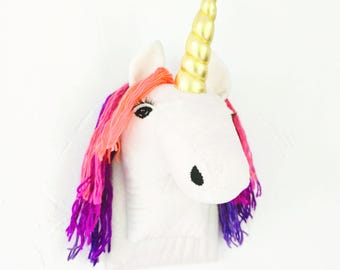 Magical Unicorn Wall Decor – Handmade Plush Unicorn Head